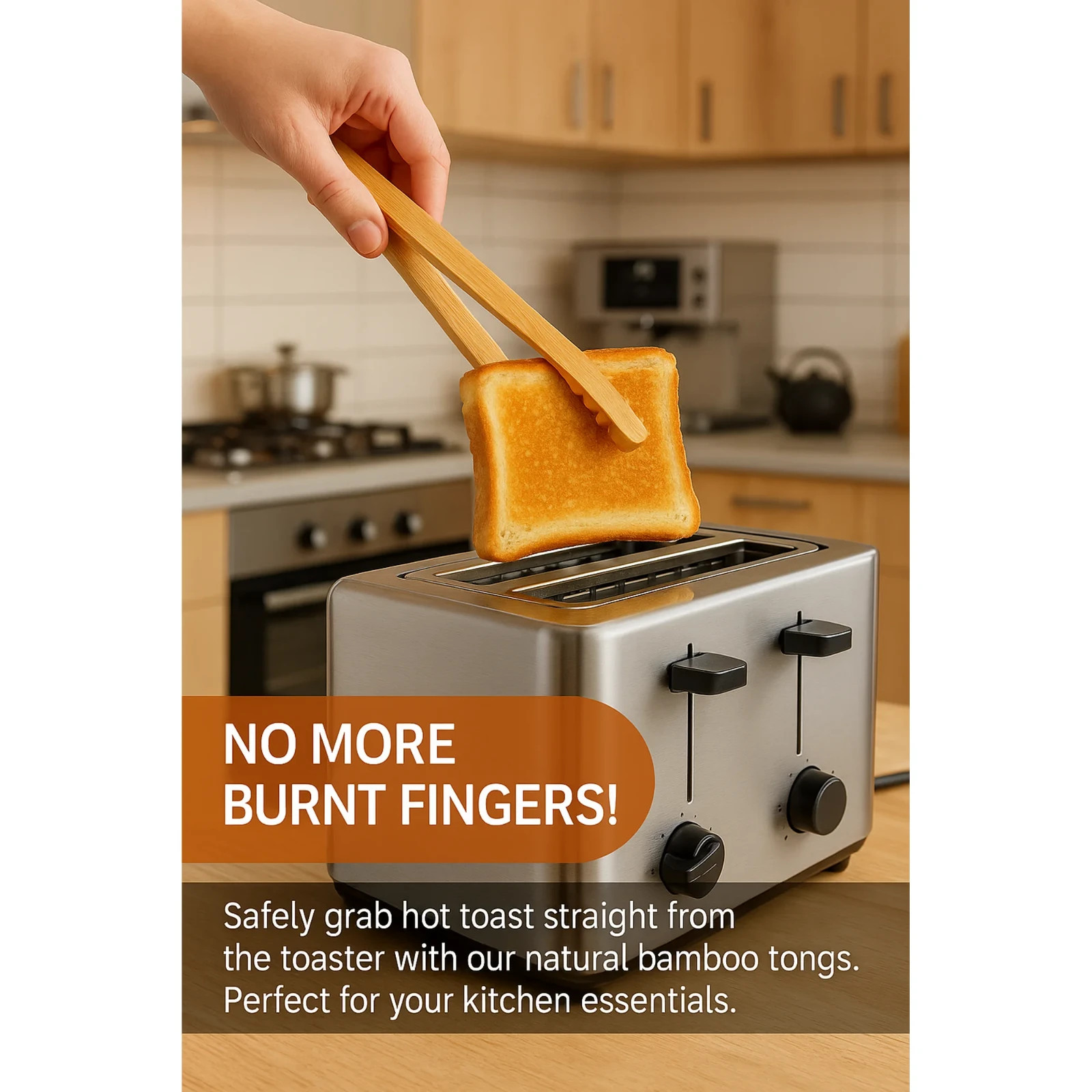 4Pcs Bamboo Toast Tongs 7 inch Wooden Toaster Tongs for Bread Cooking Kitchen