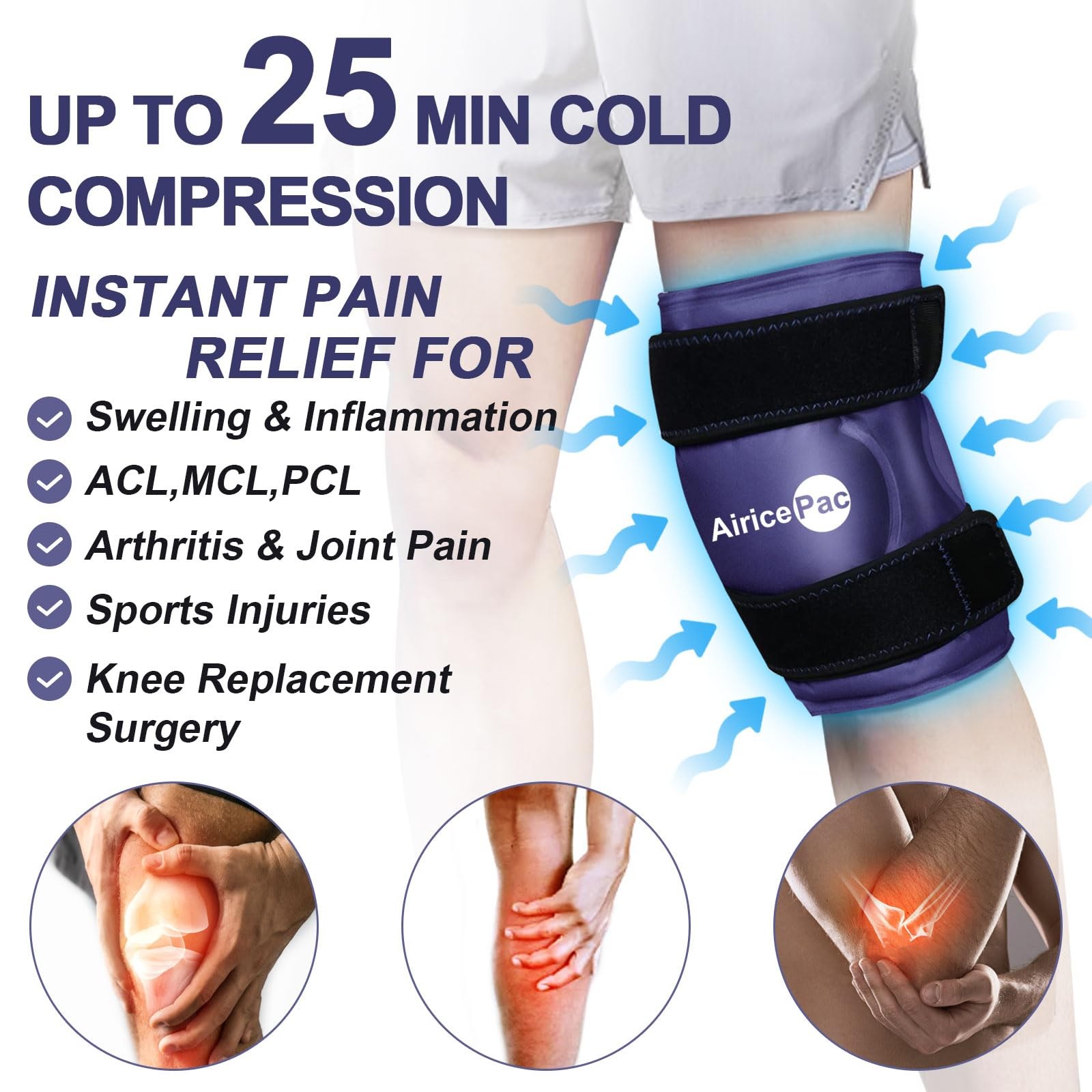 AiricePac Ice Pack for Knee Pain Relief, Reusable Gel Ice Wrap for Injuries, ...