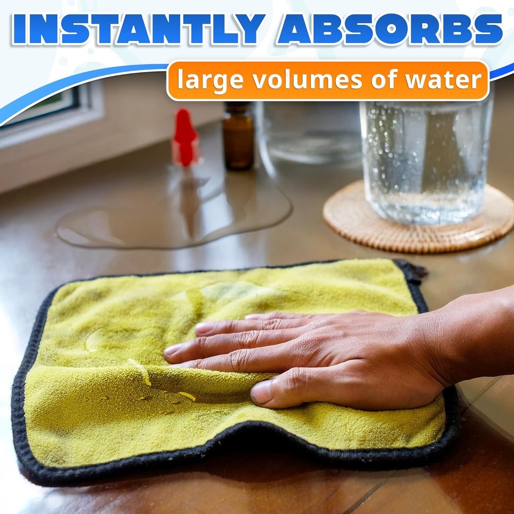 5 Pcs Thick Microfiber Cleaning Cloth – Dual-Layer 12" x 12", Multicolor