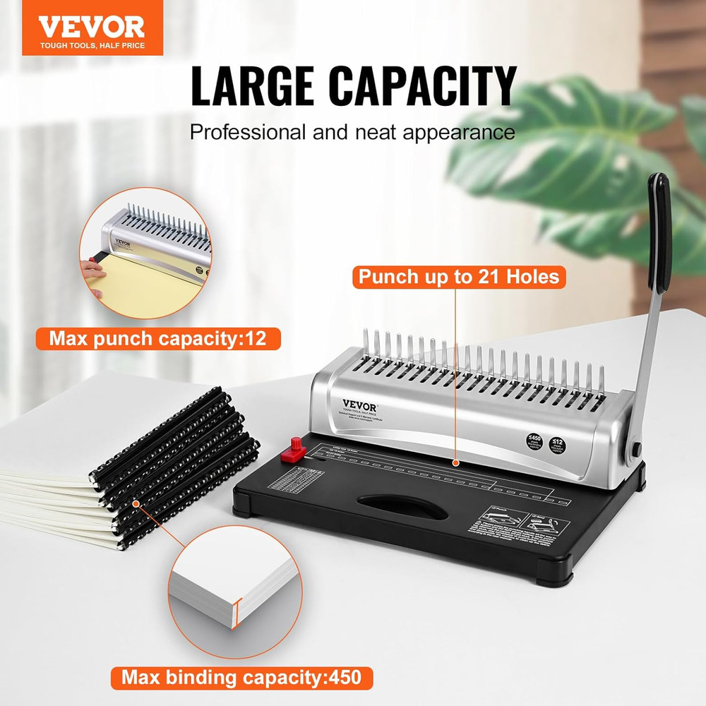Binding Machine, Comb Binding Machine 21-Holes Binding 450 Sheets, Book Binder M