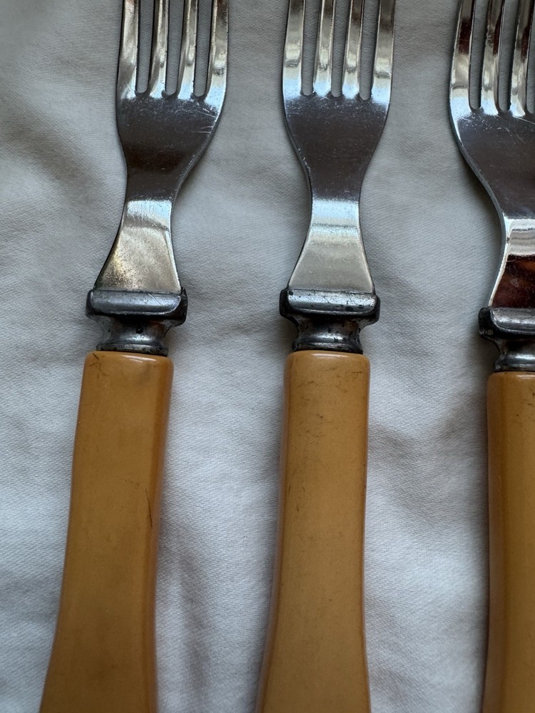 Bakelite Butterscotch Chrome Plated Forks 6pc.