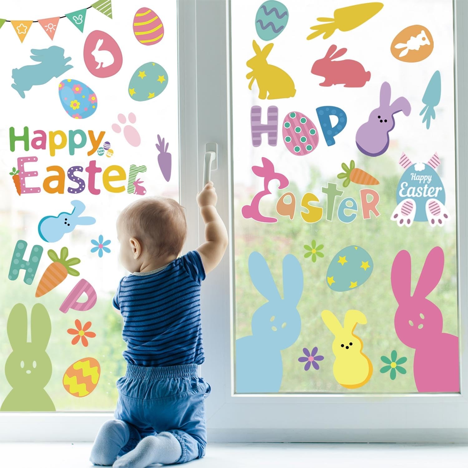 9 Sheet Easter Window Clings Decorations, Decorations for Glass