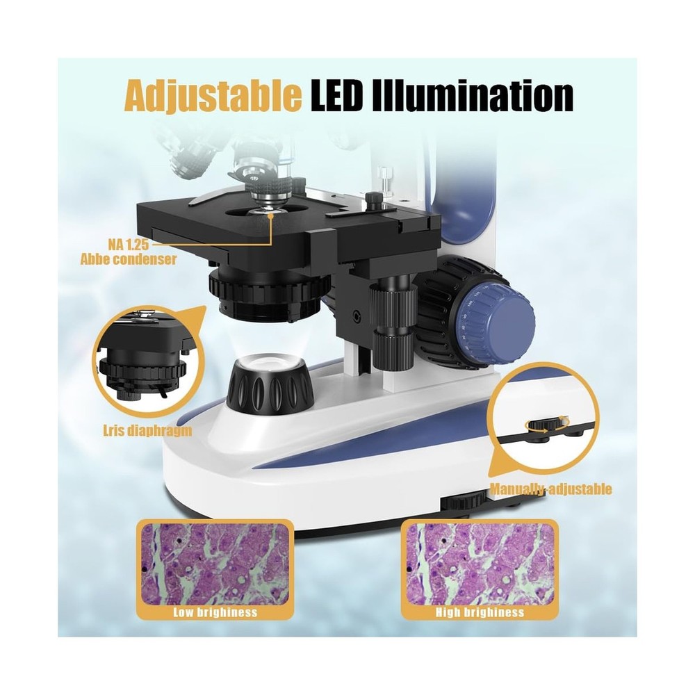 Upgrade Lab Compound Monocular Microscope with 40X-2500X, Dual-View Microscop...