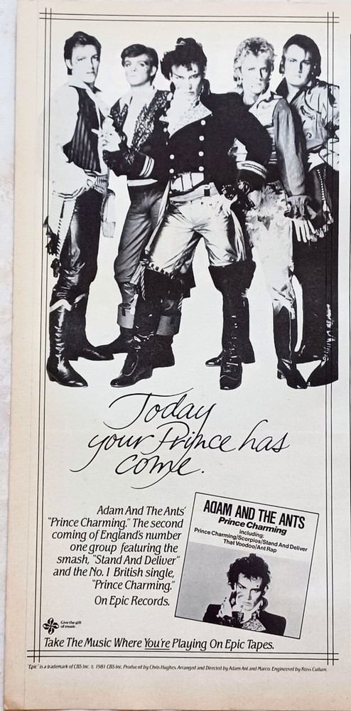 ADAM AND THE ANTS~PRINCE CHARMING~ORIG 1982 ALBUM PROMO~AD ADVERT PINUP CLIPPING