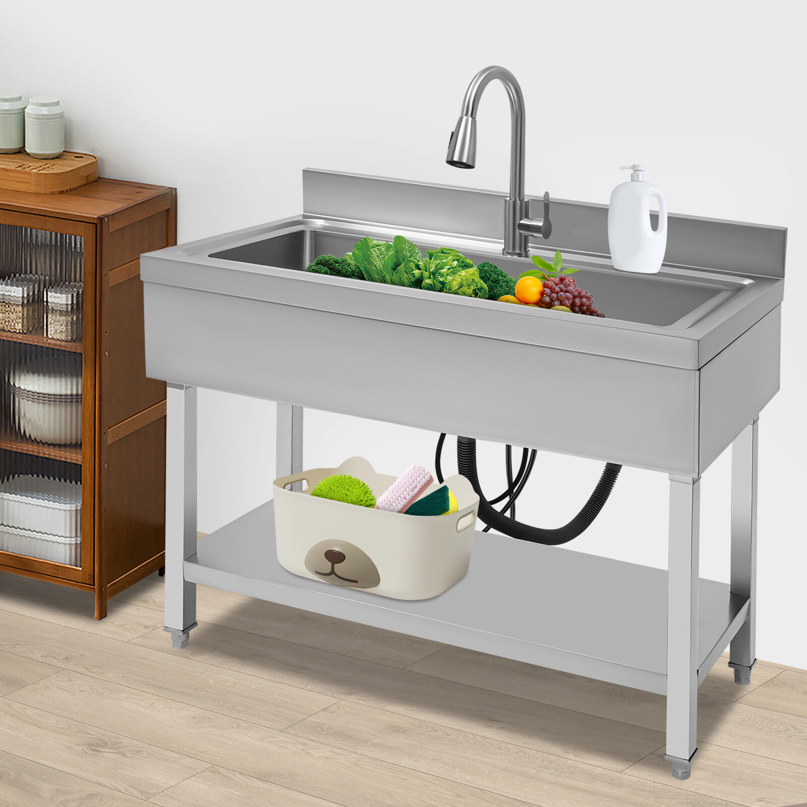 Stainless Steel Utility Sink with Faucet - Large Capacity & Adjustable Feet