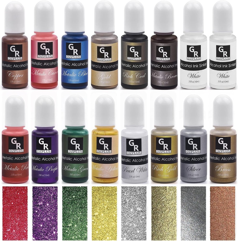 Metallic Alcohol Ink Set -16 Colors Based for Resin...