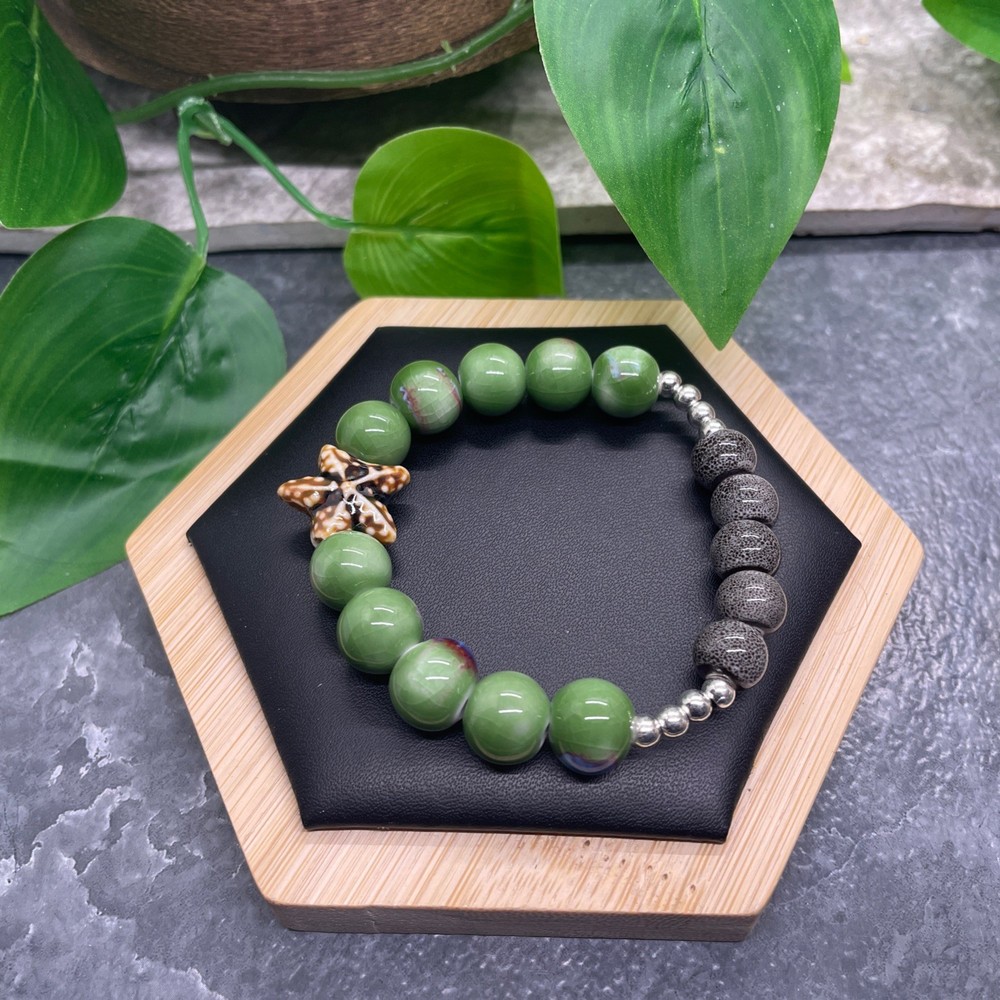 Handmade Ceramic Bead Beaded Stackable 6.25” Plus Stretch Bracelet New B537