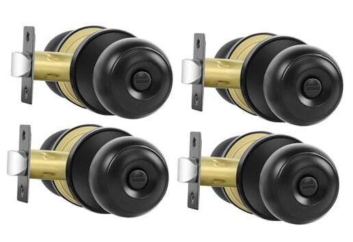 Privacy Door Knobs Matte Black Door Knobs with Lock, Bed and Bath Door 4 Pack