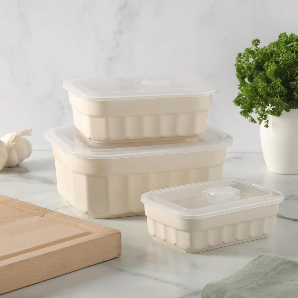 Broadbrook 6 Piece Stoneware Meal Prep Container Set with Lids, Rectangular Food