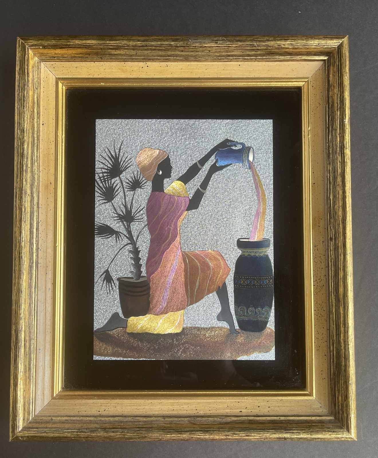 Vintage African American Foil Artwork w/ Wood Frame - Wall Decor Collectable