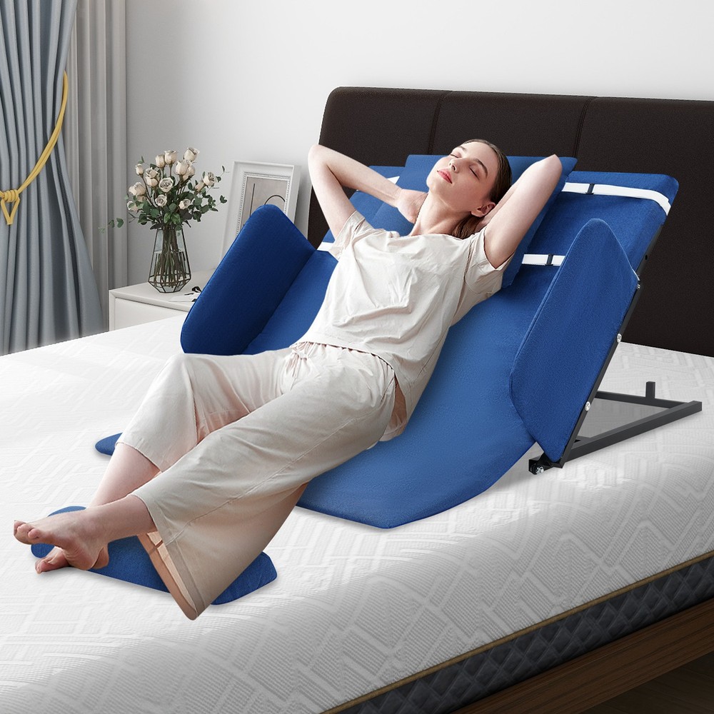 Electric Adjustable Bed Backrest Lift 80° Elderly Support w/ Handrails Blue