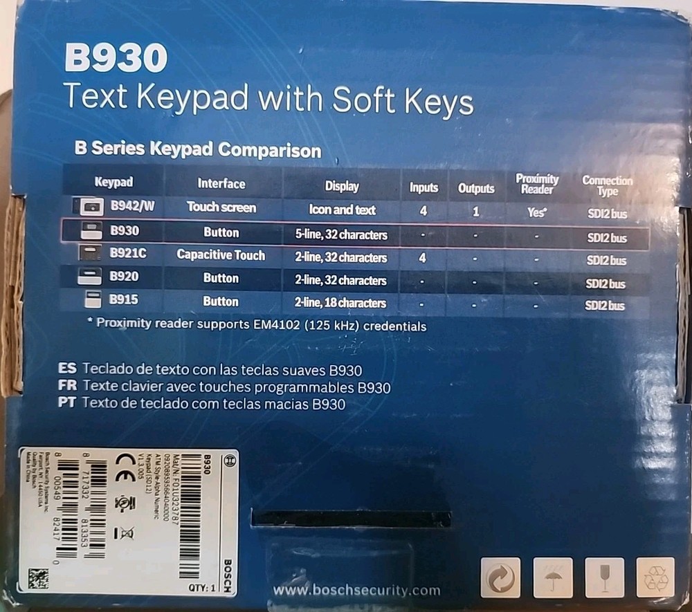 Bosch B930 Security Text Keypad- Soft Keys ATM Style-Alpha Numeric - SD12 BUS