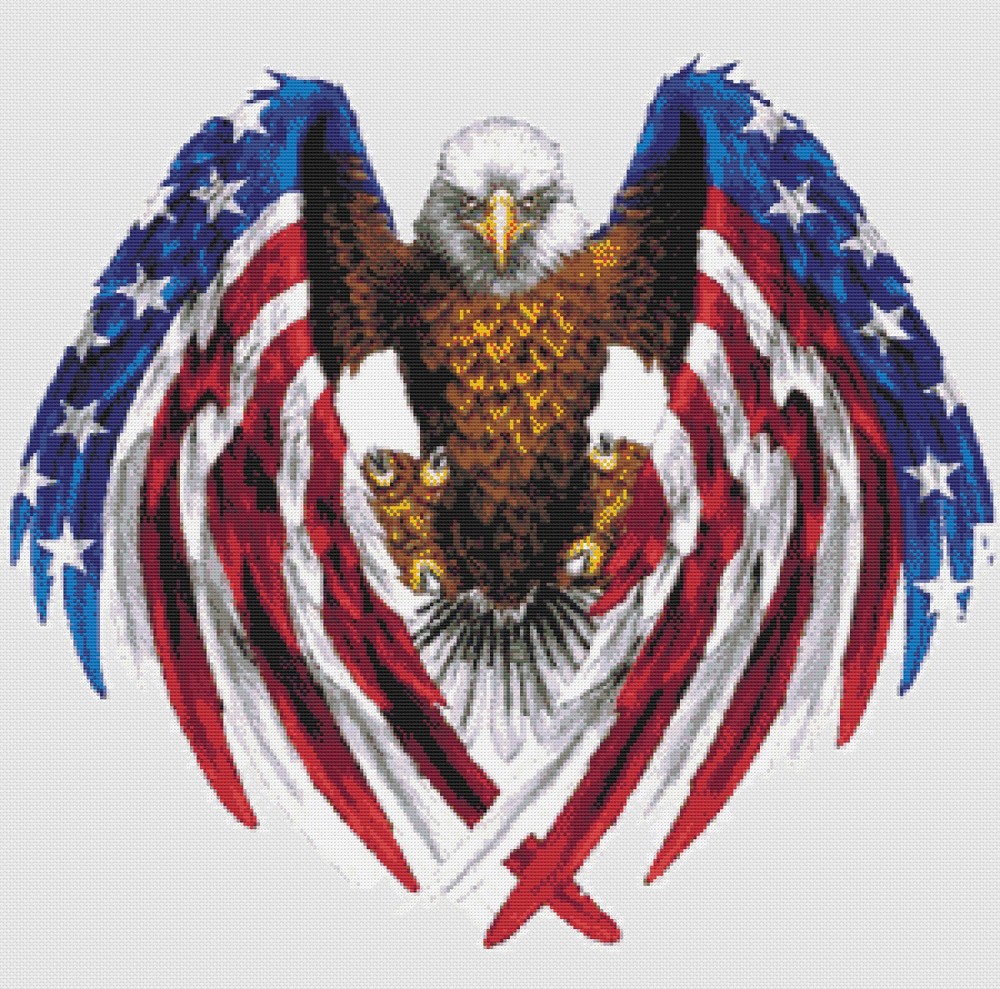 USA Patriotic Bald Eagle American Flag Counted Cross Stitch Pattern Chart Grid