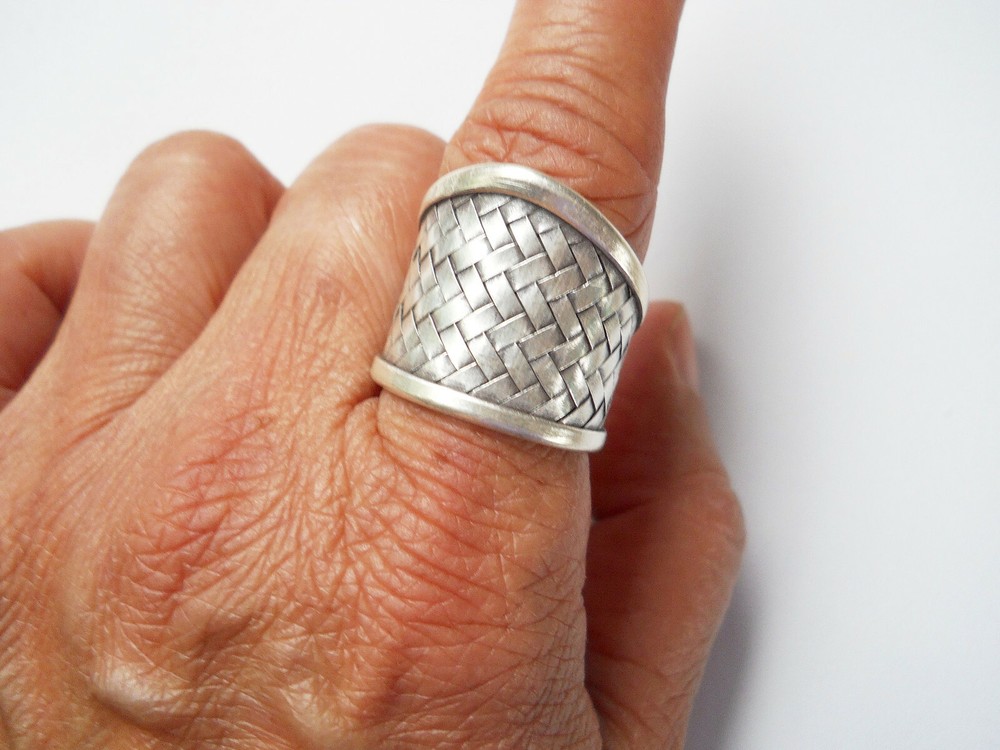 Sterling Silver Weaving Design Ring adjustable