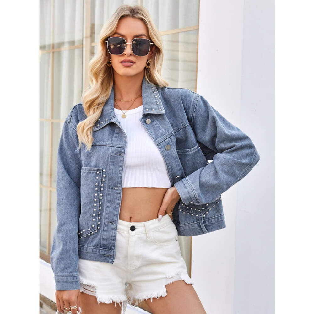 Studded Long Sleeve Denim Jacket