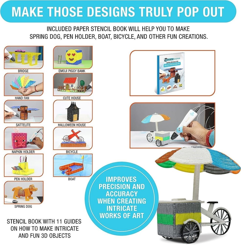 3Dmate Starter Transparent 3D Pen Mat 9x7 w/ Template Stencils Book