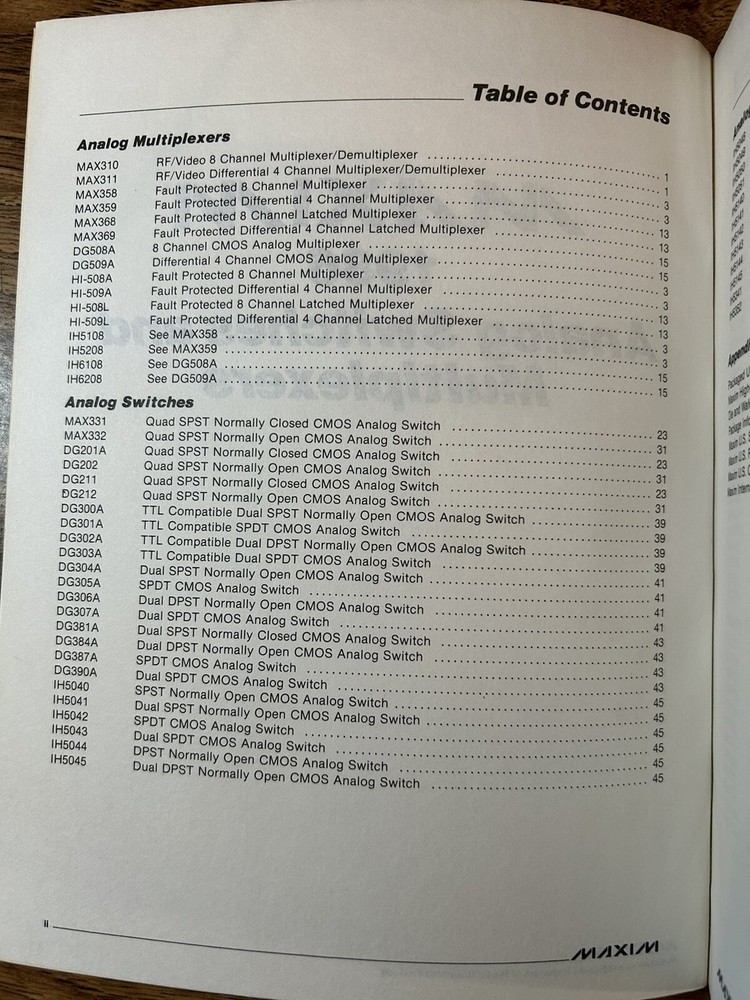 Maxim 1986 Analog Switches and Multiplexers Data Book