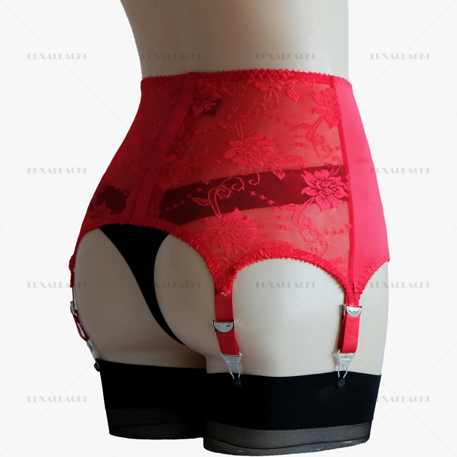 Luxallacki Classic Satin Lace Garter Belt 6 Straps Sexy Waist Girdle (3 Colors)