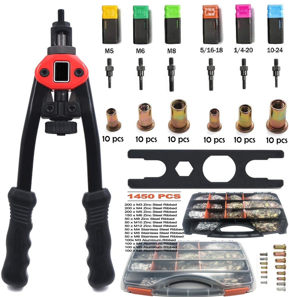 1510pcs Rivet Gun Kit Rivnut Thread Setting Tool Nut Setter NutSert Metric SAE