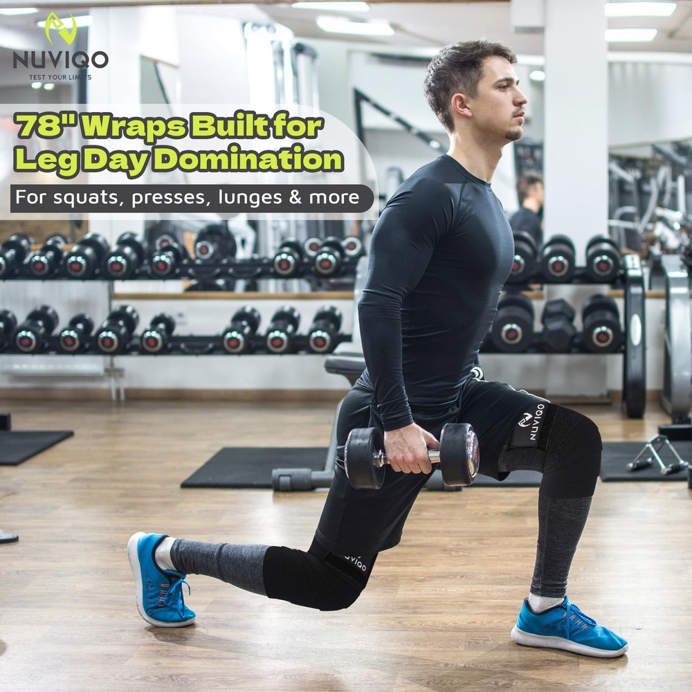 Knee Wraps (Pair) for Weightlifting – 78 Inch Maximum Compression Black 2