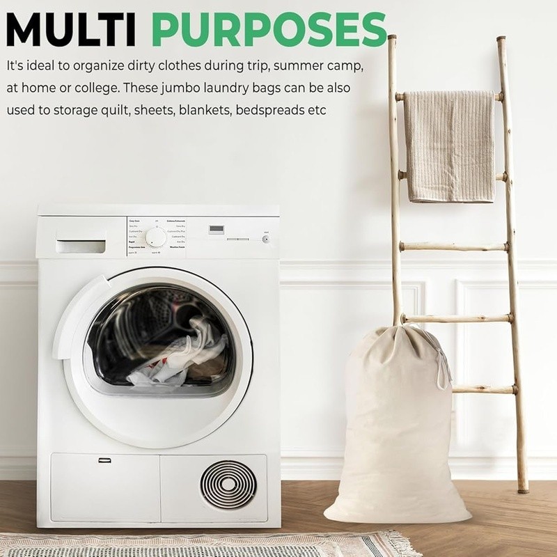 Durable Cotton Drawstring Laundry Bag Large Capacity Multi Purpose Storage Sack