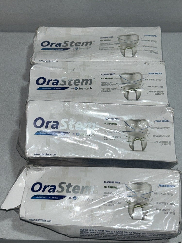 4 Sealed Orastem Fluoride Free Toothpaste 3.5 Oz, Damaged Packaging