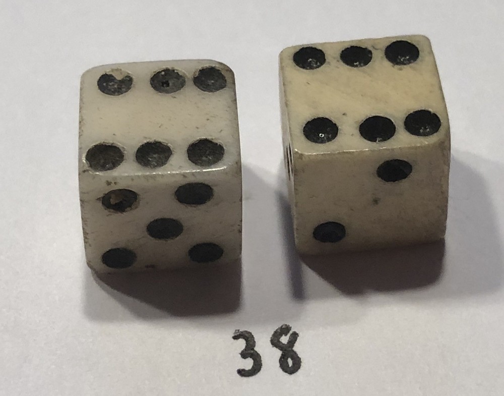 Authentic Civil War Era  Pair Bone (Bovine) Dice 5/16+”