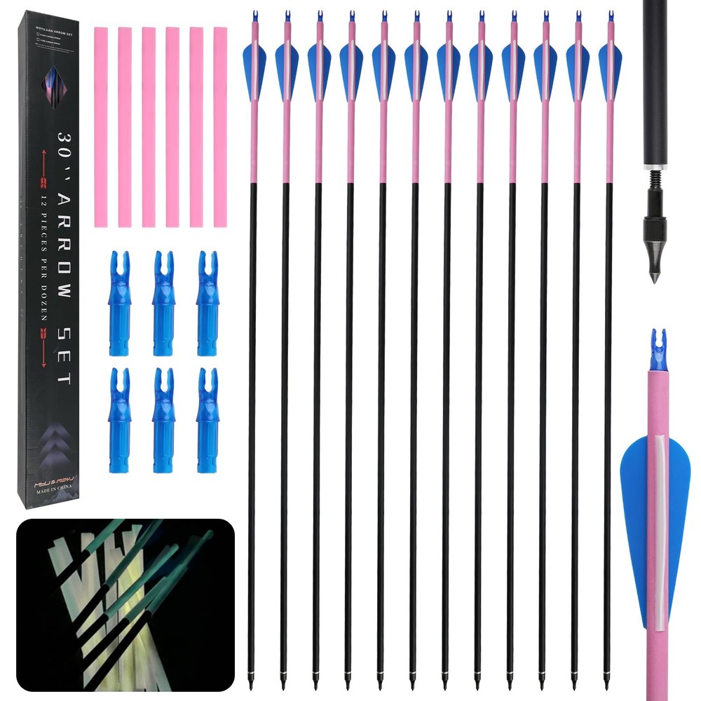 30 inch Carbon Arrow Practice Hunting Arrow, with Detachable tip, can emit Li...