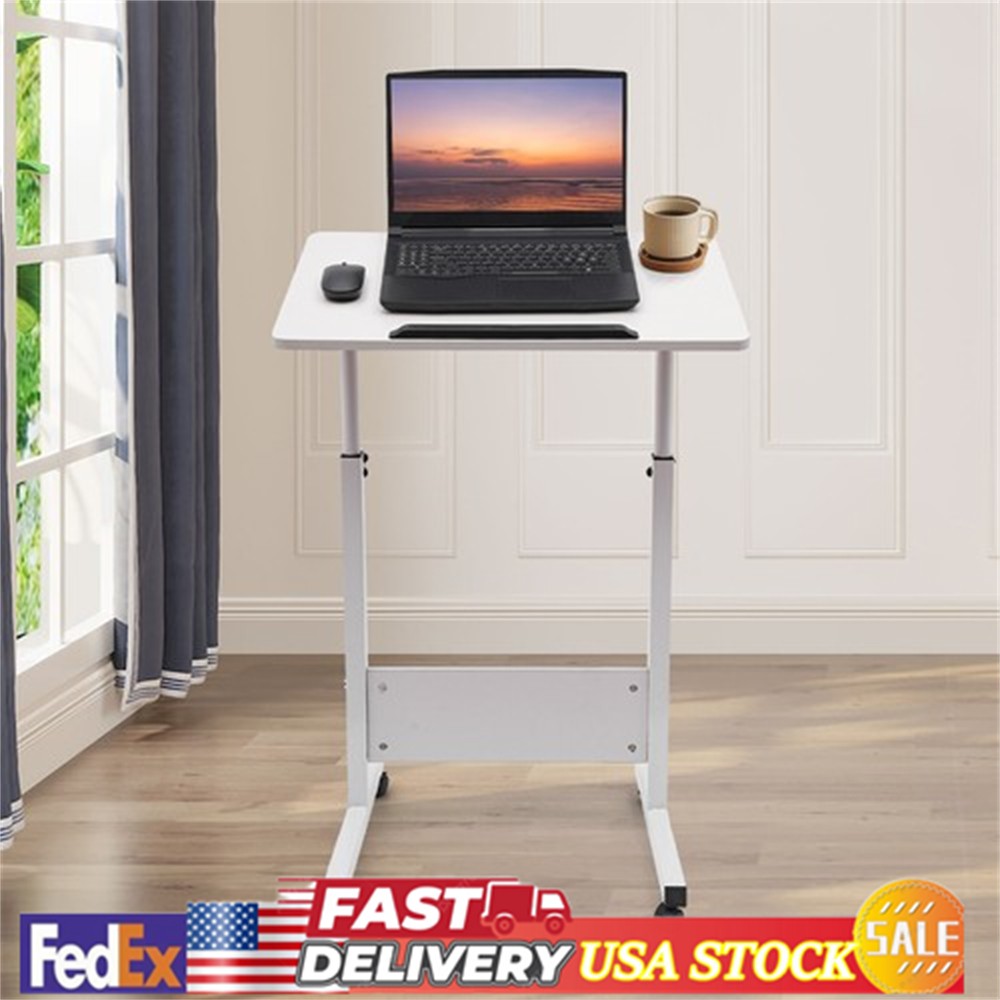 Rolling Laptop Desk Adjustable Height Computer Table Stand up Office Workstation