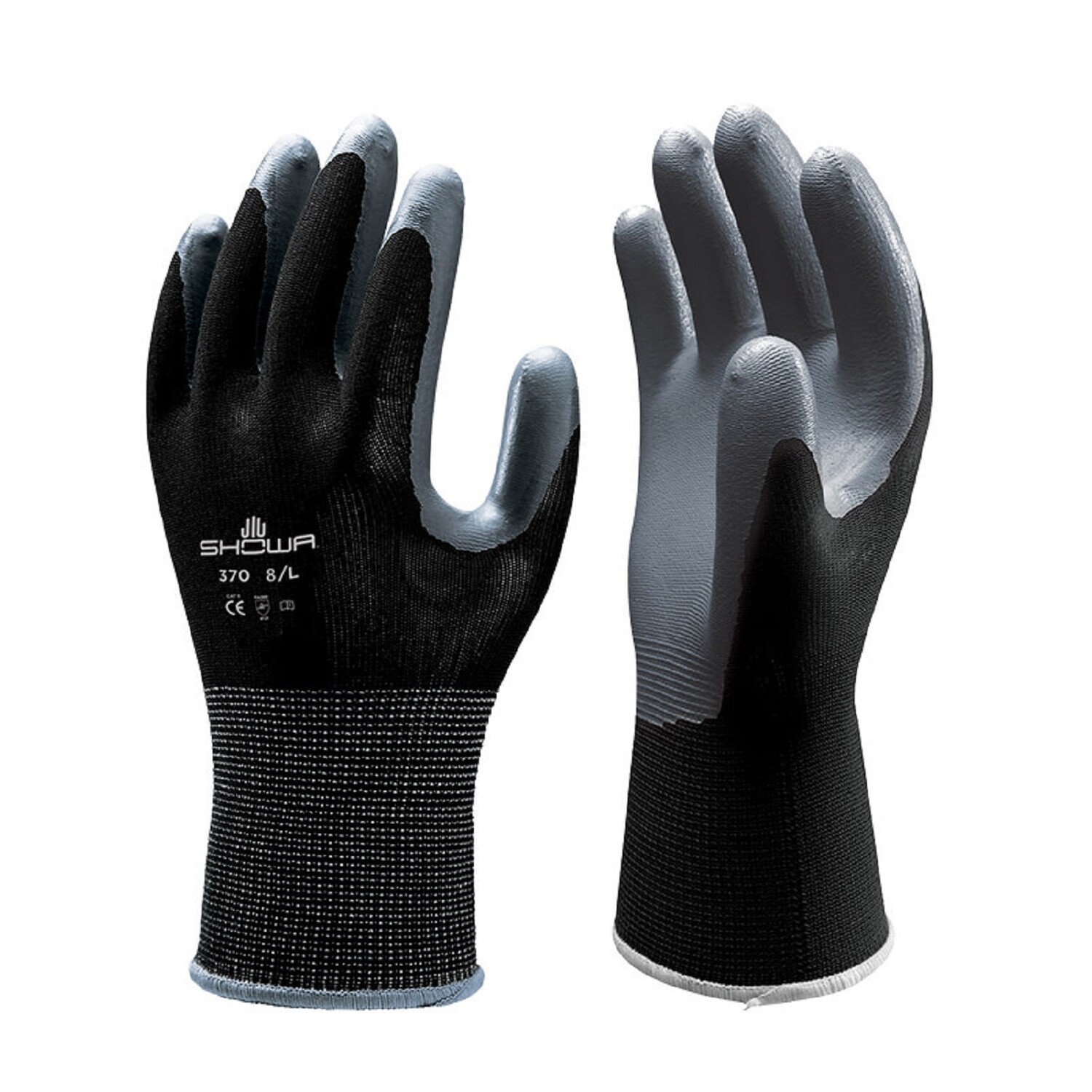 SHOWA ATLAS FIT 370 BLACK NITRILE COATED GARDENING WORK GLOVES (1 PAIR) [SM-XL]
