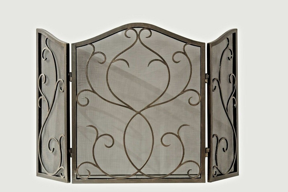 Bronze Flare Scroll Mesh Fireplace Screen- 50'' x 30''H