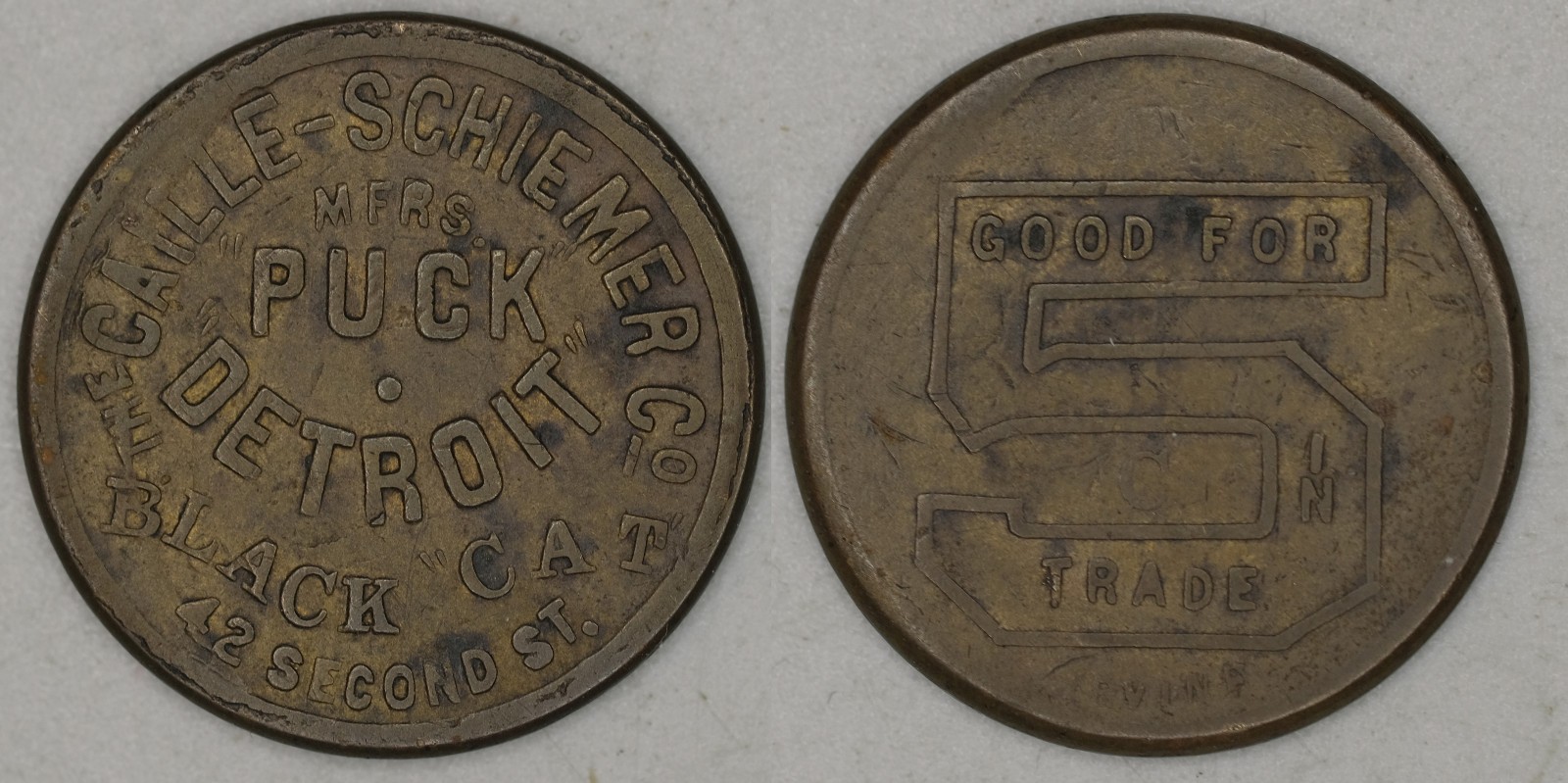 CAILLE-SCHIEMER CO. / PUCK / DETROIR / BLACK CAT San Francisco token 2K3041