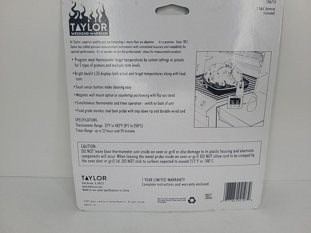 Taylor Digital Wired Probe Programmable Meat Thermometer with Timer Grilling