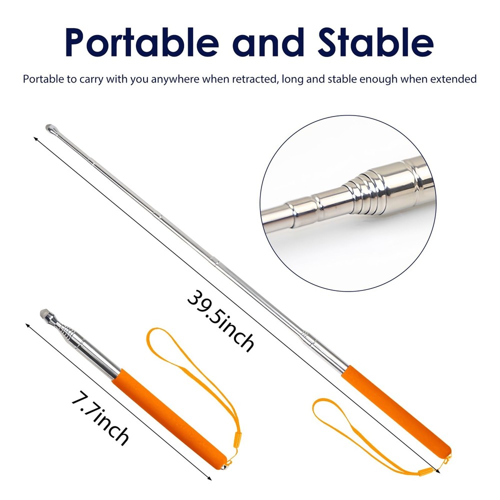 Retractable Teacher Pointer 𝟑𝟗.𝟓'', Stick with 𝗦𝘁𝘆𝗹𝘂𝘀 Orange