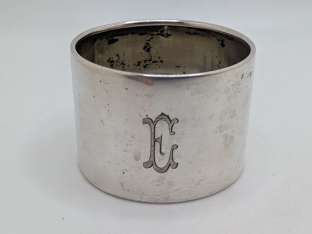 Antique German 800 Silver Napkin Ring "E" initial engraving, as is