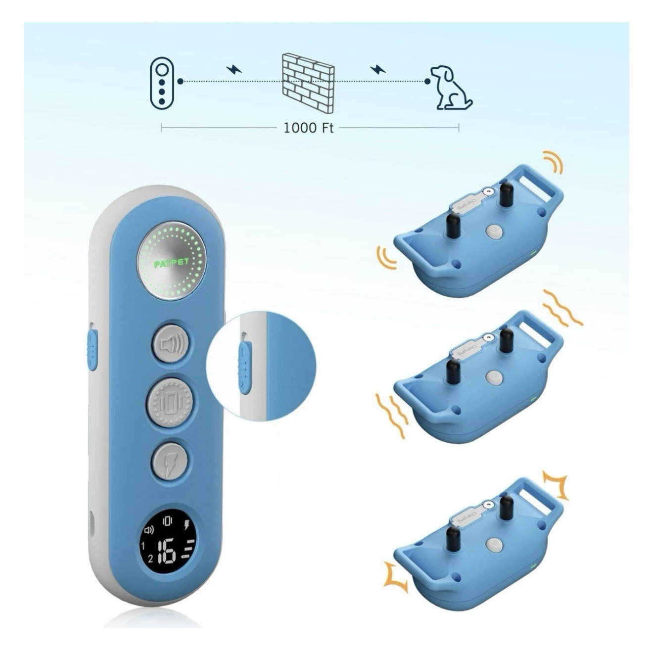 PATPET P680 NFC Pet ID Tag Bark & Remote Dog Training Electric Collar, Blue