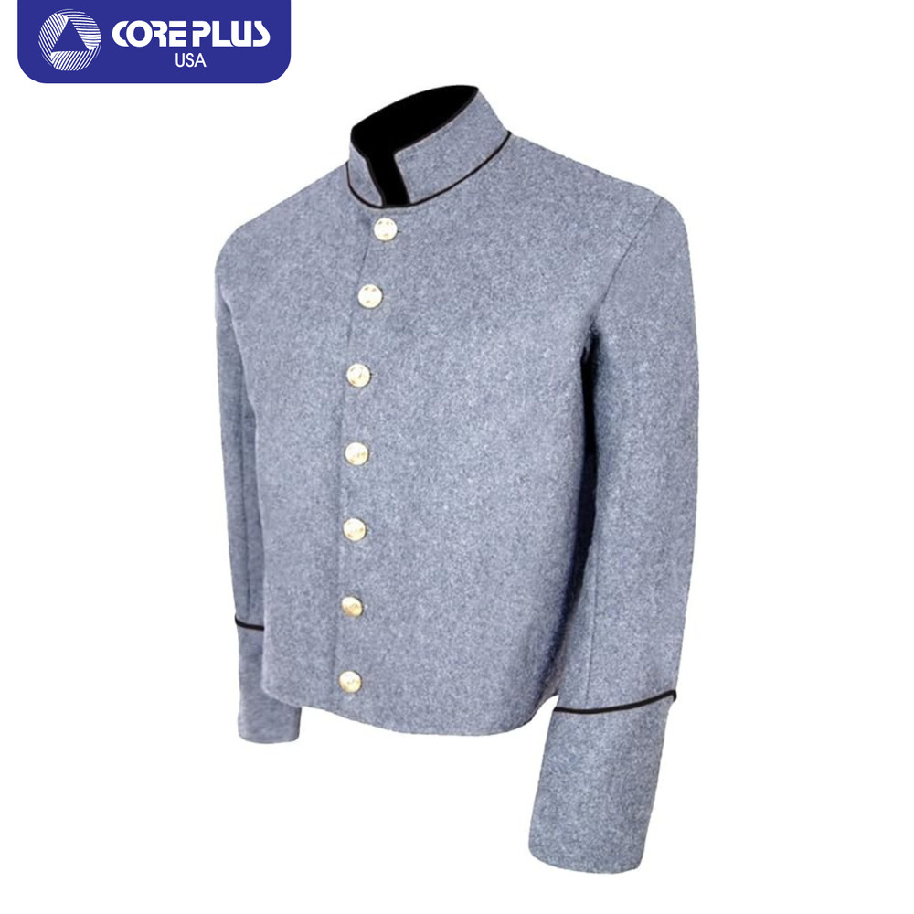 Civil War Grey Shell Jacket with Black Piping Trim - Authentic, Single Breasted