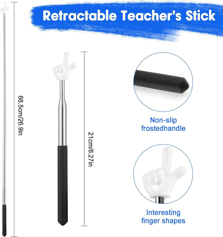 3 Pcs Pointer Finger Stick, Multipurpose Teacher Pointer Stick, Extendable Class