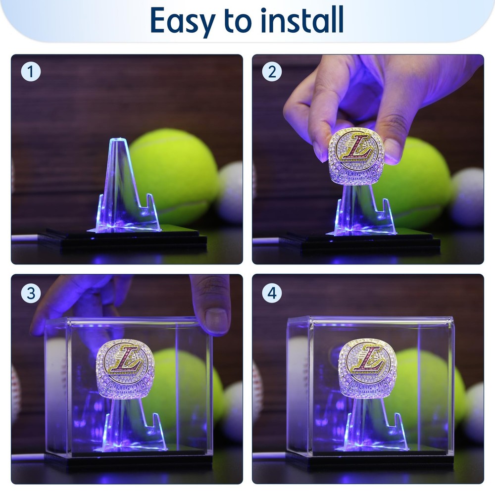Championship Ring Display Case with Led Light, UV-Protected Clear Challenge...