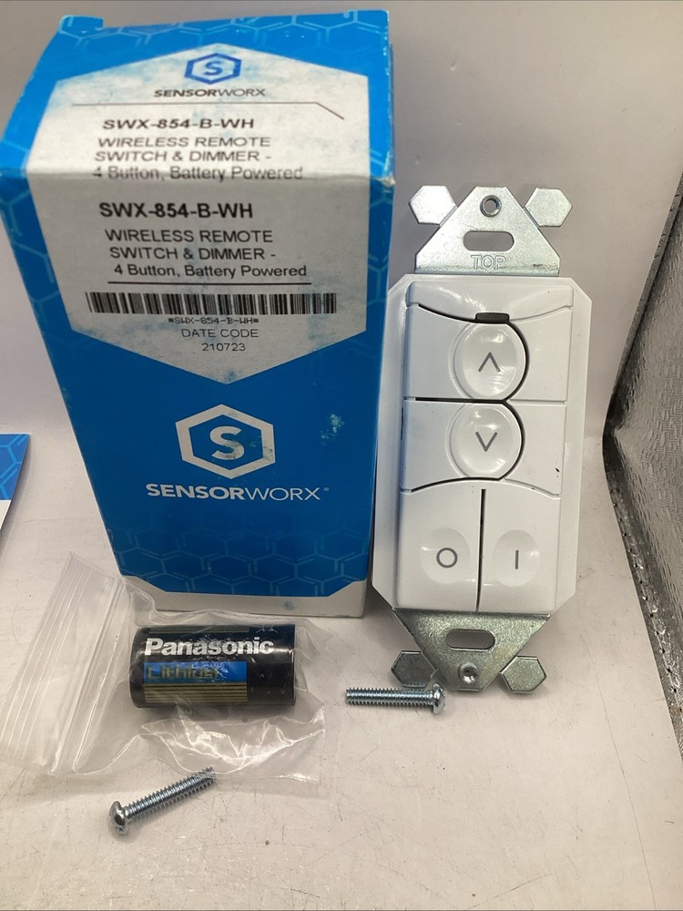 SensorWorx SWX-854-B-WH Wireless Remote Switch & Dimmer 4 Button Battery