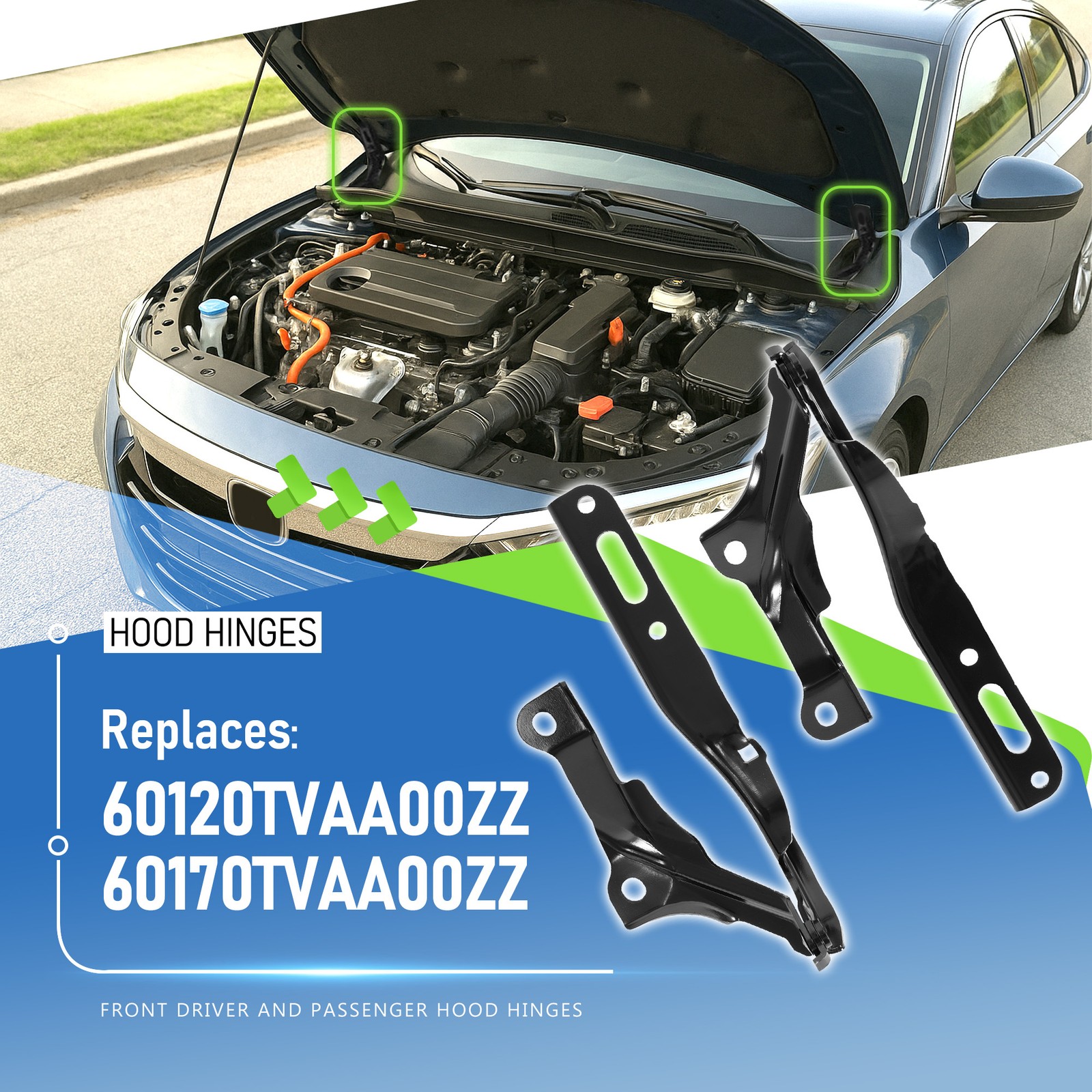 Pair Hood Hinges Driver & Passenger Side Left Right For 2018-2022 Honda Accord