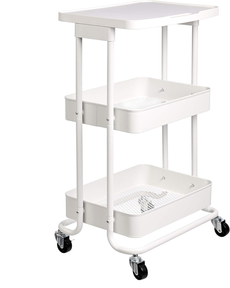 2-Tier Rolling Metal Utility Cart with Shelf, Portable Multi-Functional Storage,