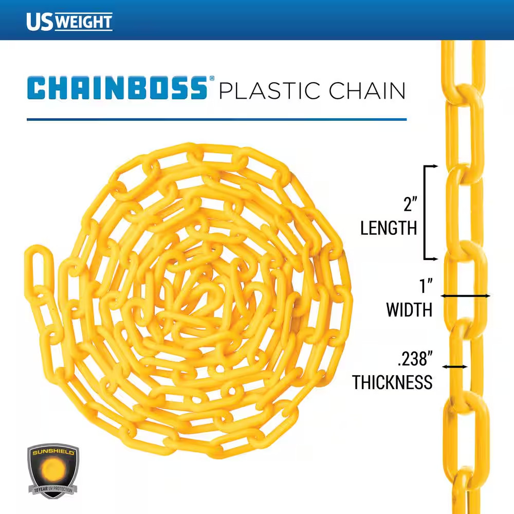 US Weight 2 In. X 100 Ft. Yellow Plastic Chain Featuring Sunshield UV Protection