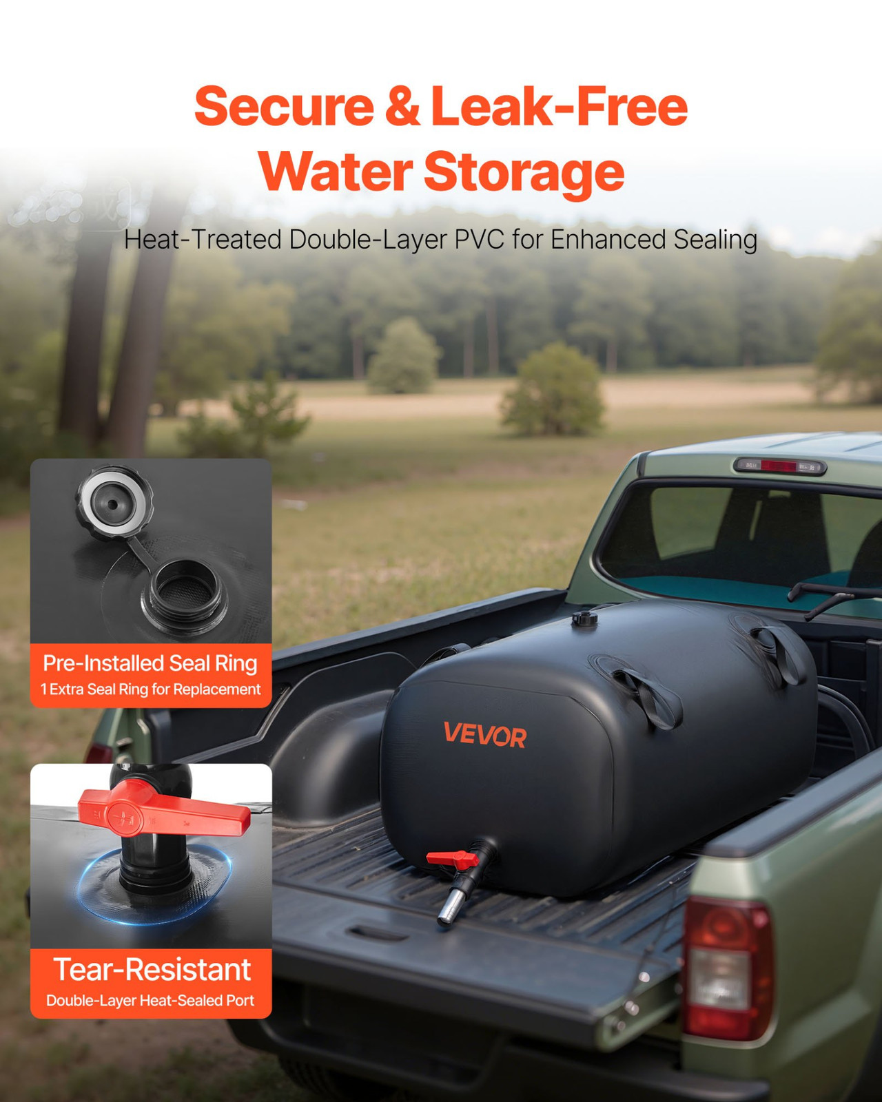 Water Storage Bladder, 30 Gal Collapsible Water Storage Bag, Black