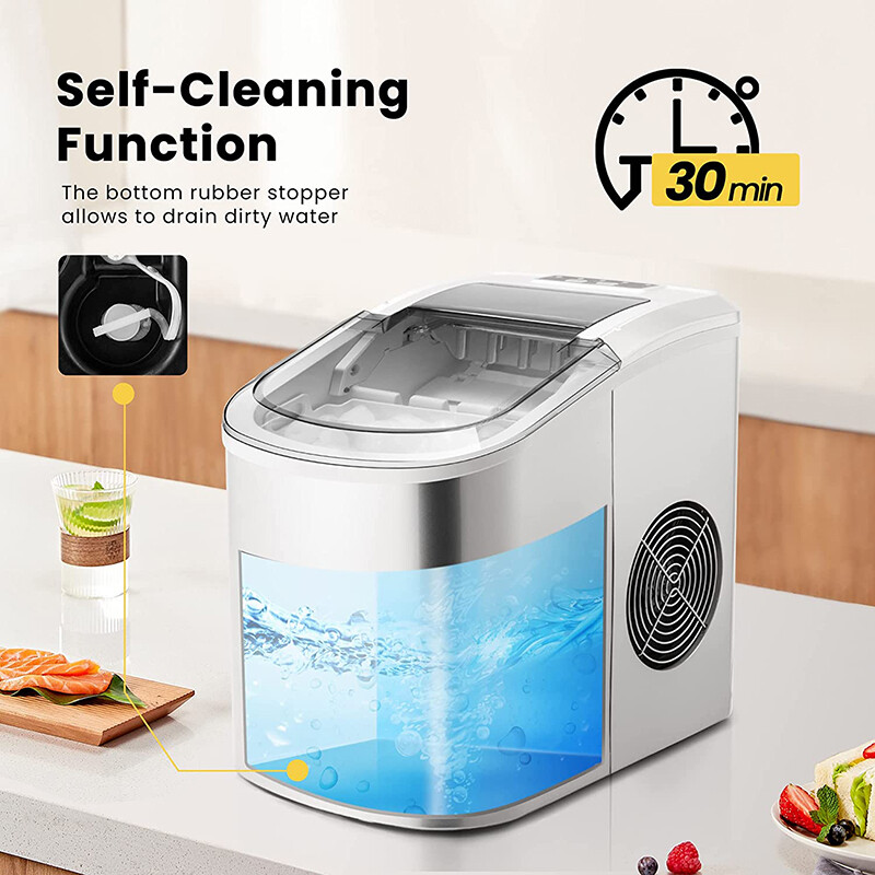 Electric Ice Cube Maker Machine w/ 10 Ice Bag, Self Cleaning Function 27lbs/Day
