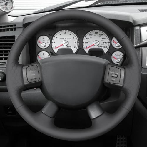 Steering Wheel Wrap for Dodge Black Smooth&Hexagon Embossed Artificial Leather
