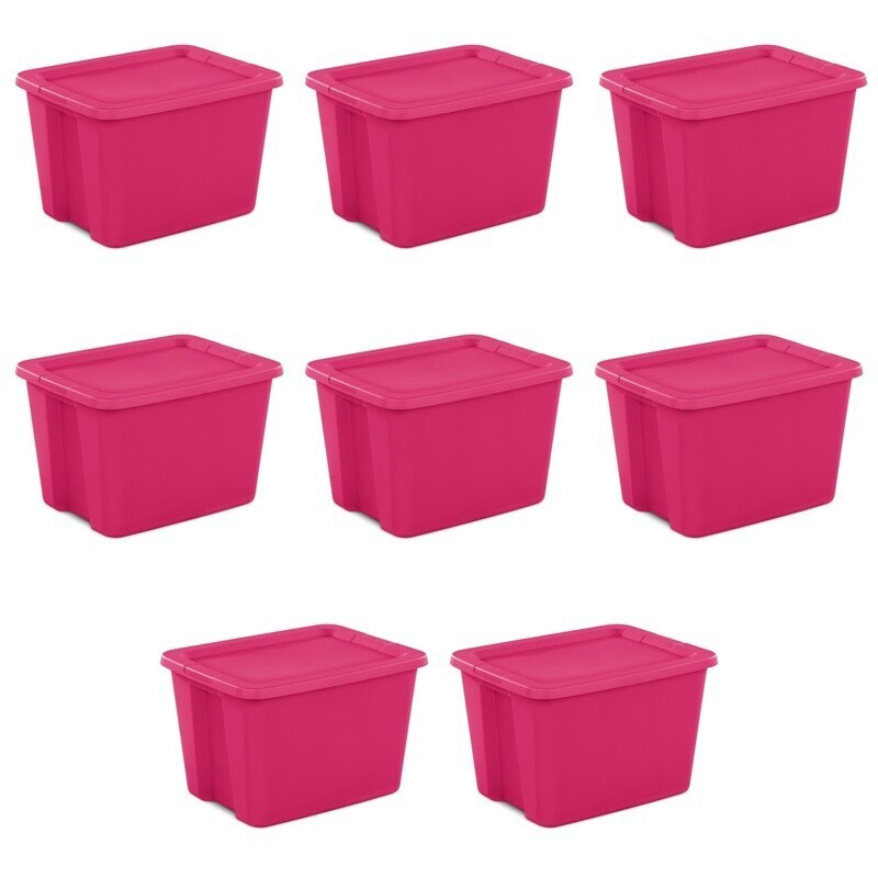 Large Storage Bin Snap-On Lid Stackable Plastic Container 18 Gallon Pack of 8 US