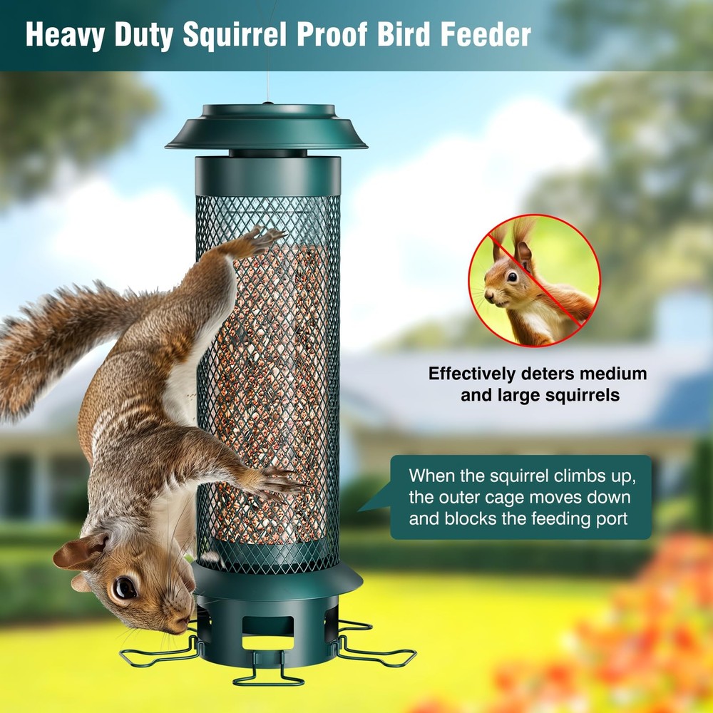 Squirrel Proof Metal Bird Feeder Removable Base for Easy Cleaning 4Lbs Capacity