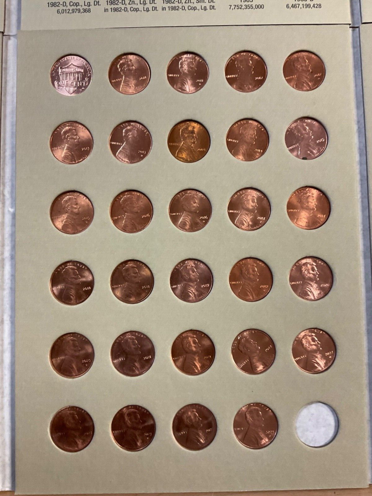 Complete BU Set-Lincoln Mem./Shield Cents 1959 - 2025 in New H.E. Harris Folders