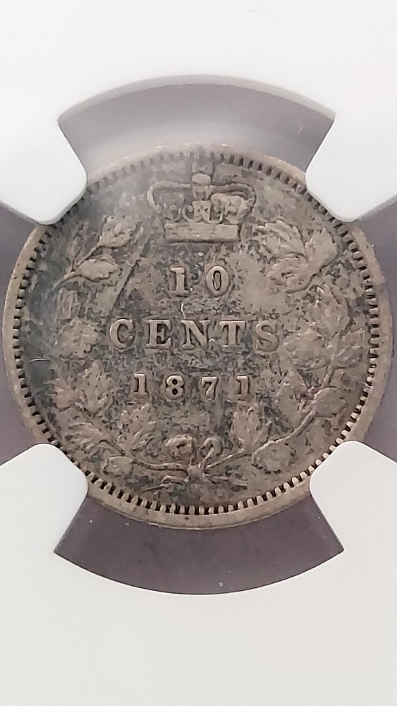 1871 Canada 10 Cent Silver, NGC F 15